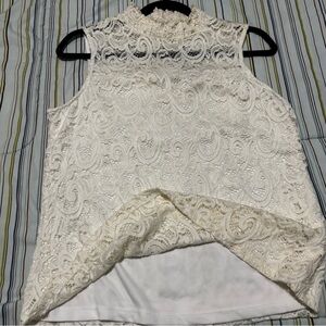 PerSeption Concept Cream Asymmetrical Lace Blouse